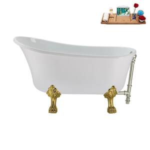 51 in. Acrylic Clawfoot Non-Whirlpool Bathtub in Glossy White with Brushed Nickel Drain and Polished Gold Clawfeet