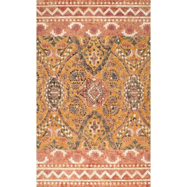 nuLOOM Suzani Tribal Bohemian Jute Sunset 5 ft. x 8 ft. Area Rug