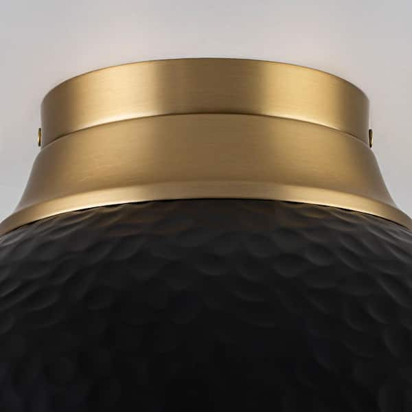 11.8 in. 3-Light Dome Matte Black and Gold Hammer Flush Mount Light for Bedroom Dining Room Foyer