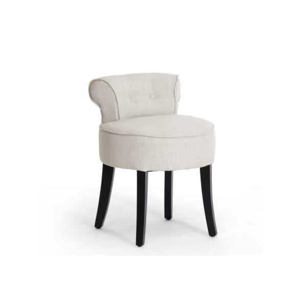 Millani Beige Linen Modern Lounge Stool with Black Birch Legs