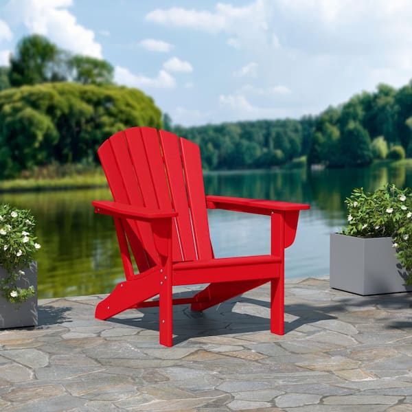 Mason Red Poly Plastic Outdoor Patio Classic Adirondack Chair, Fire Pit Chair