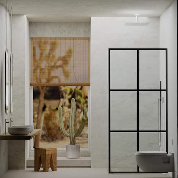 Staykiwi 34 in. W x 72 in. H Fixed Framed Shower Panel in Matte Black Finish with Patterned Glass