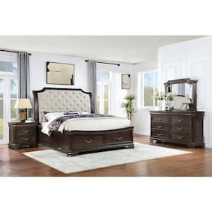 New Classic Furniture Lyndhurst 4-Piece Walnut King Wood Bedroom Set (Bed, Dresser, Mirror, Nightstand)