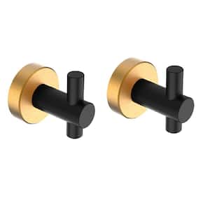 Wall Mounted Round Bathroom Robe Hook and Towel Hook in Black Gold (2-Pack Combo)