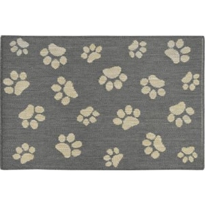 Comfy Pooch Gray/Tan Paw 23.6 in. x 35.4 in. Kitchen Mat