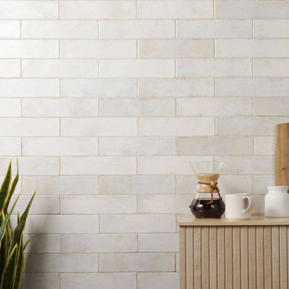 Mandalay White Polished Ceramic Subway Wall Tile 11.81 x 2.95 in