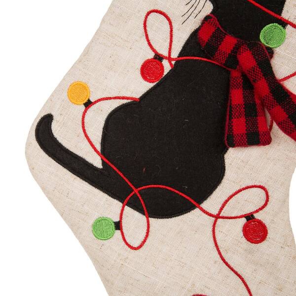 Glitzhome 21 in. L LED Embroidered Linen Christmas Stocking - Reindeer  1113203055 - The Home Depot