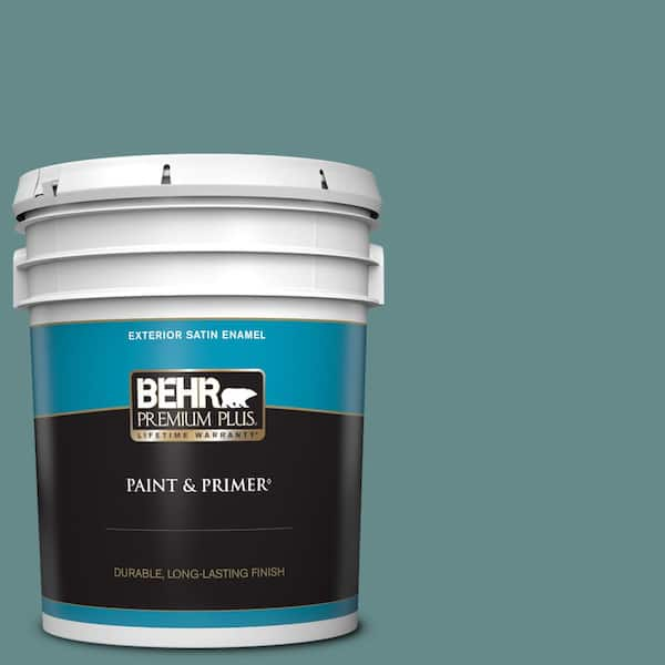 BEHR PREMIUM PLUS 5 gal. #S440-5 Tasmanian Sea Satin Enamel Exterior Paint & Primer