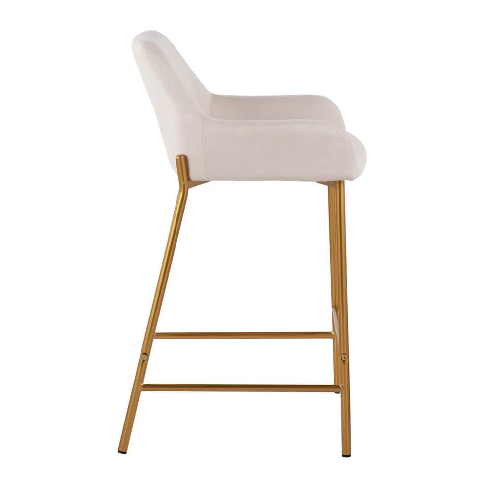 Elegant Daniella Cream Fabric Counter Stool with Gold Metal Frame