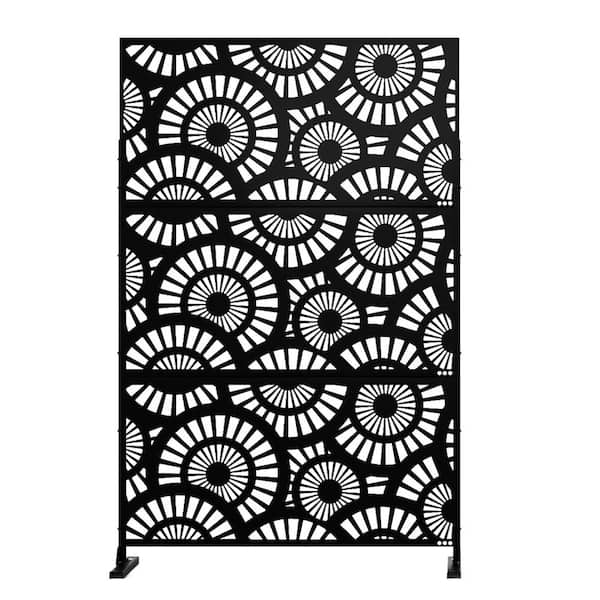 Dovelina 76 in. x 47 in. Laser Cut Metal Privacy Screen Wheel Pattern in Black