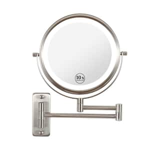 8-inch Wall Led Bathroom Vanity Mirror in Brushed Nickel, 1X/10X Magnification Mirror, 360° Swivel with Extension Arm