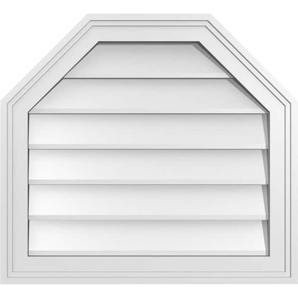 Ekena Millwork 22 in. x 20 in. Octagonal Top Surface Mount PVC Gable Vent: Decorative with Brickmould Frame