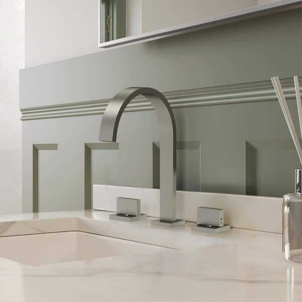 Waterfall High-Arc 3-Hole 8 in. Widespread Double Handle Bathroom Faucet in Brushed Nickel Pop-Up Drain Included