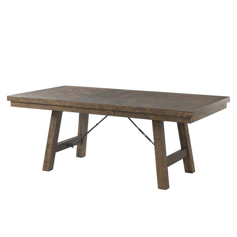 Smokey Walnut Extendable Dining Table Set with Cream Upholstery