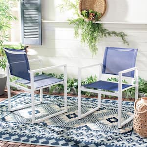 Neval Navy/White Metal Outdoor Dining Chair (2-Pack)