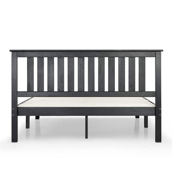 Marley 75.5 in. W x 14 in. H Ebony Black King Solid Wood Platform Bed with Paneled Headboard