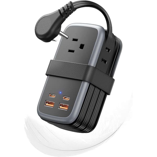 Ultra 65-Watt 4 ft. Gauge 3 /Station 7 in 1 Travel Power Strip with 3-Outlets 4-USB 2 USB C Extension Cord Indoor Black