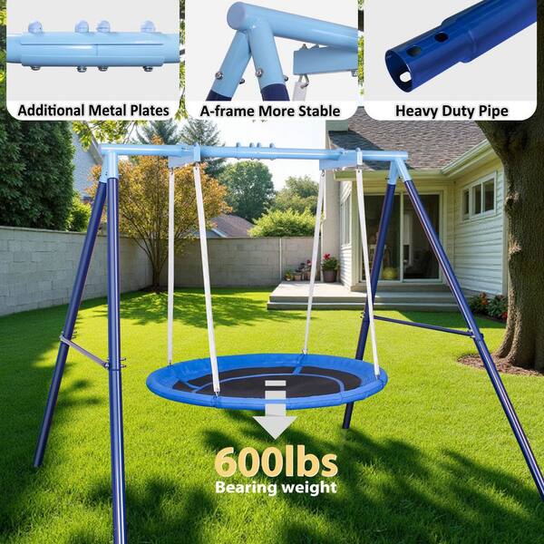 MISOPILY 50 in. Flying Saucer Swing 1-Pack Heavy-Duty Metal Frame