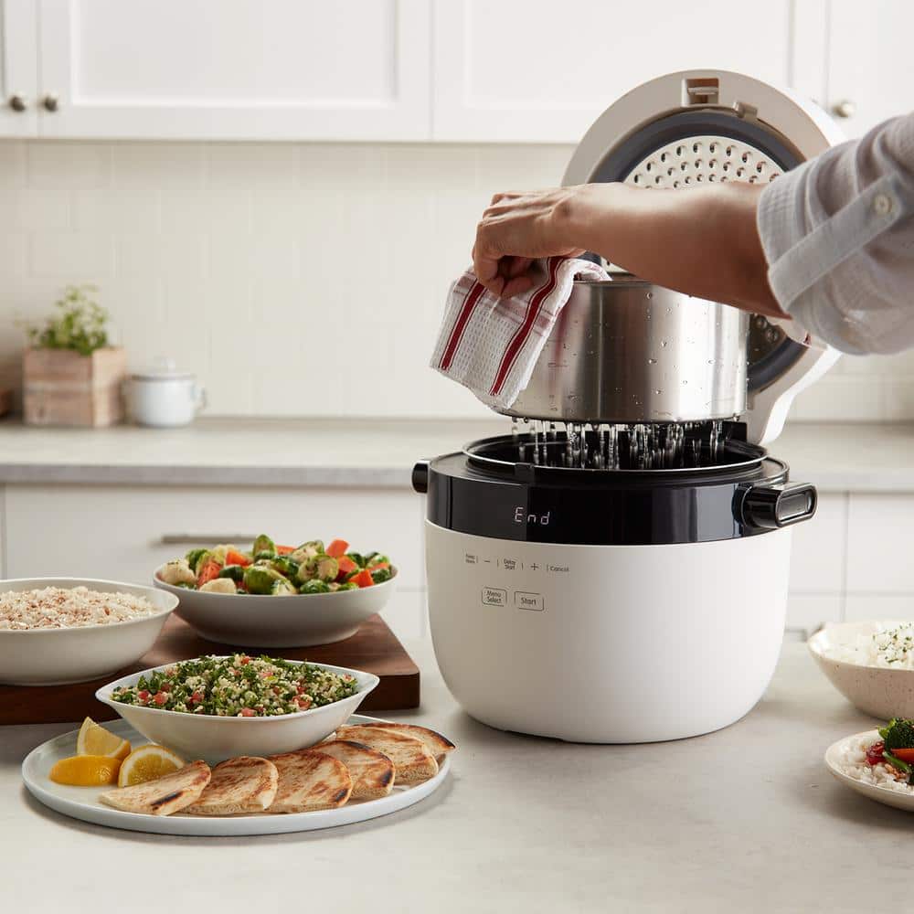 20-Cup White Electric Multi-Grain Rice Cooker with Steamer