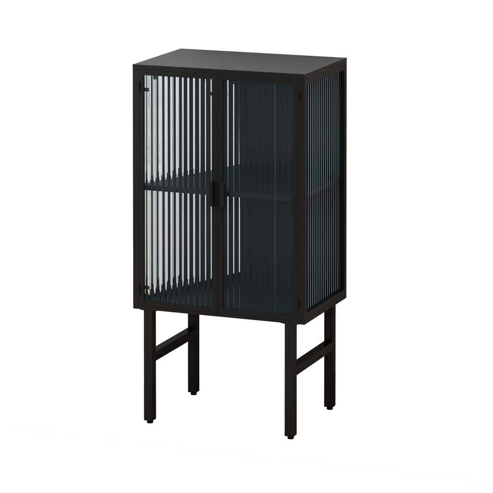 23.6 in. W x 15.75 in. D x 46 in. H Black Metal Linen Cabinet with Adjustable Shelf and Glass Doors