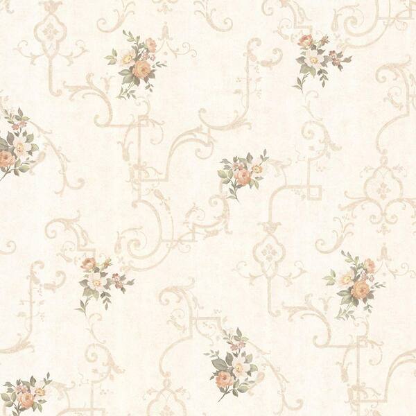 Mirage Lori Peach Floral Trellis Wallpaper