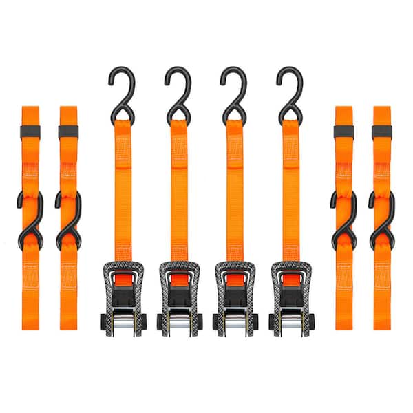 14 ft. Orange CarbonX Ratchet Tie Down Straps with 1,000 lb. Safe Work Load - 4 pack