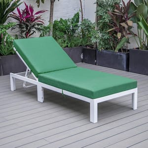 Chelsea Modern White Aluminum Outdoor Patio Chaise Lounge Chair with Green Cushions