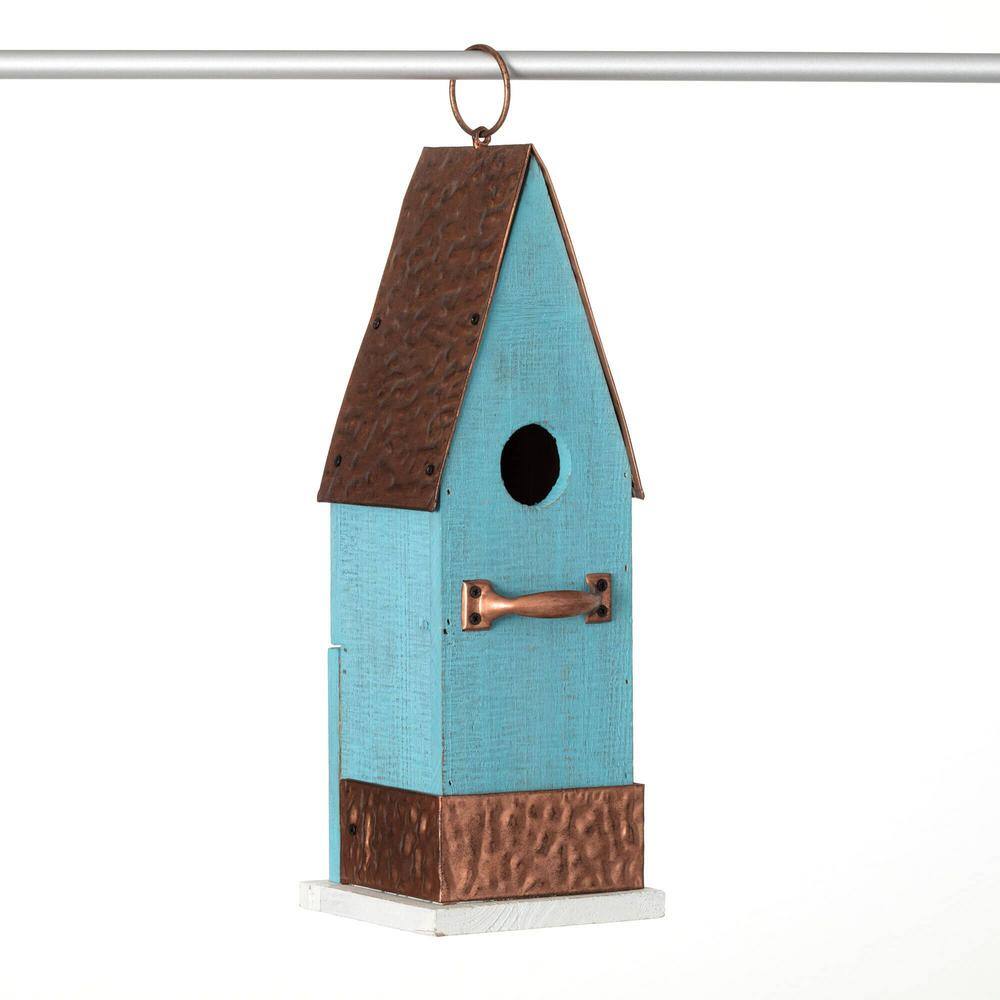 SULLIVANS 13.25 in. Blue Copper Roof Birdhouse, Wood N2957 The Home Depot