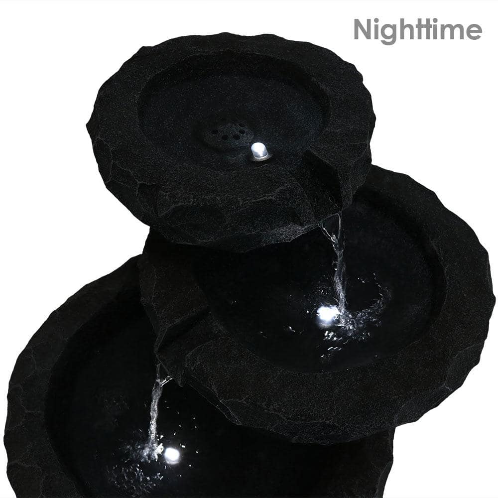 Gray Polyresin 3-Tier Solar Powered Outdoor Fountain