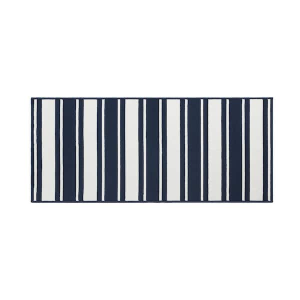 Nautica Gladwin Stripe Navy and White 2 ft. 2 in. x 3 ft. 9 in. Tufted Runner Rug