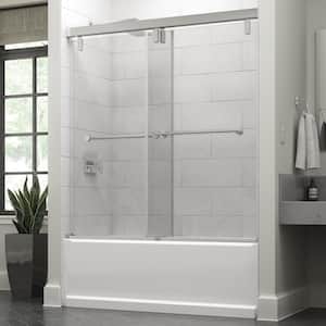 Mod 60 in. x 59-1/4 in. Soft-Close Frameless Sliding Bathtub Door in Chrome with 3/8 in. Tempered Clear Glass