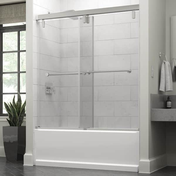 Delta Mod 60 in. x 59-1/4 in. Soft-Close Frameless Sliding Bathtub Door in Chrome with 3/8 in. (10mm) Clear Glass
