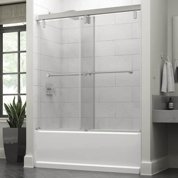 Delta Mod 60 in. x 59-1/4 in. Soft-Close Frameless Sliding Bathtub Door in Chrome with 3/8 in. Tempered Clear Glass