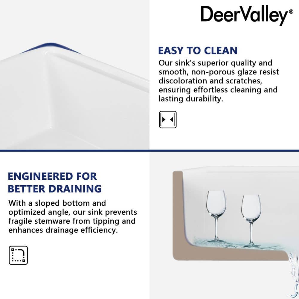 33"L x 20"W Farmhouse Kitchen Sink Deep Single Bowl Fireclay Workstation Sink with Cutting Board and Dish Drying Rack