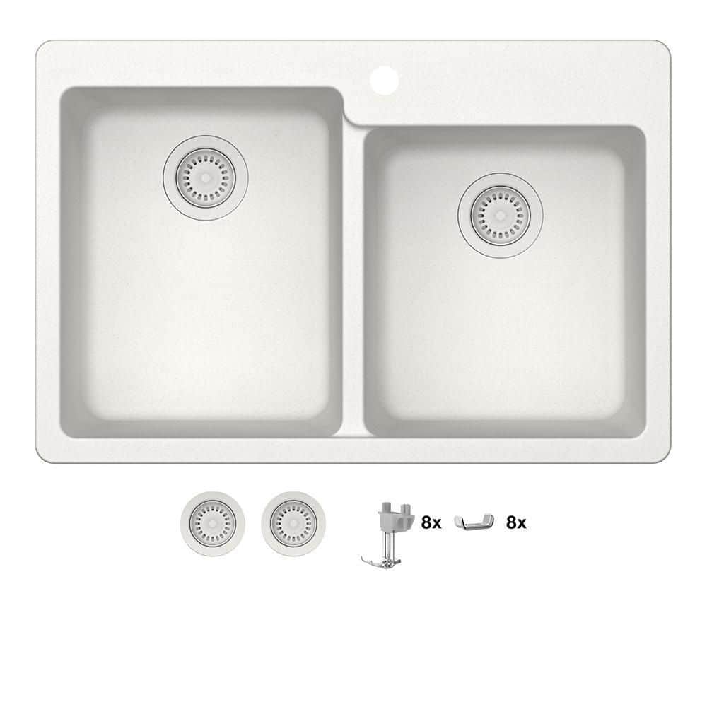 Stonehaven 33 in. Drop-In 60/40 Double Bowl White Ice Granite Composite Kitchen Sink with White Strainer price history on PriceWatchPro
