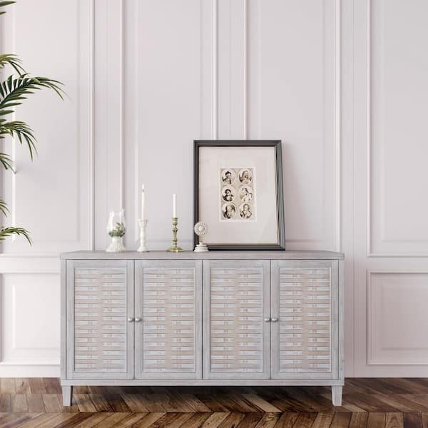 FUNKOL 59.84 in. x 15.75 in. x 31.5 in. MDF Freestanding Ready to Assemble Base Storage Cabinet in Natural Wood with 4Doors