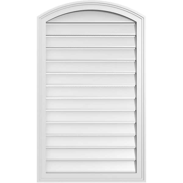 Ekena Millwork 24 in. x 38 in. Arch Top Surface Mount PVC Gable Vent: Decorative with Brickmould Frame