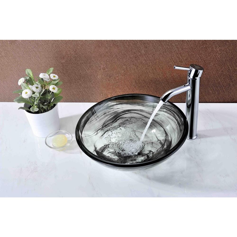 Smoky Green Tempered Glass Circular Vessel Sink