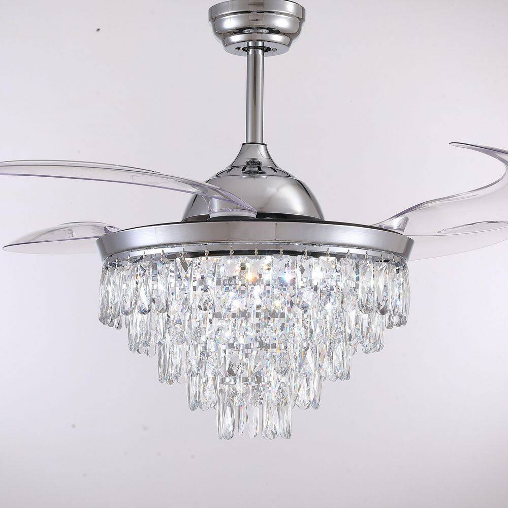 48 in. Modern Indoor Chrome Standard Crystal Ceiling Fan with Light and Remote, Chandelier Ceiling Fan Downrod Mount price history on PriceWatchPro