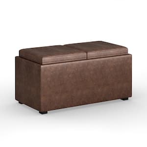 Avalon 35 in. Wide Contemporary Rectangle 5-Pieces Storage Ottoman in Distressed Chestnut Brown Vegan Faux Leather