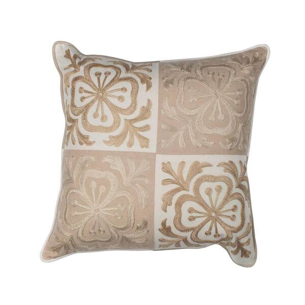 Kas Rugs Rustic Chic Beige Floral Hypoallergenic Polyester 18 in. x 18 in. Throw Pillow