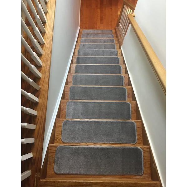 Comfy Collection Gray 8 ½ inch x 30 inch Indoor Carpet Stair Treads Slip Resistant Backing (Set of 15)