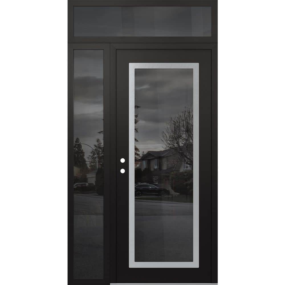 C1 50 in. x 96 in. Silver P Right-Hand/Inswing Mirrored Glass Black/Black Sidelite Plus Transom Steel Prehung Front Door price history on PriceWatchPro