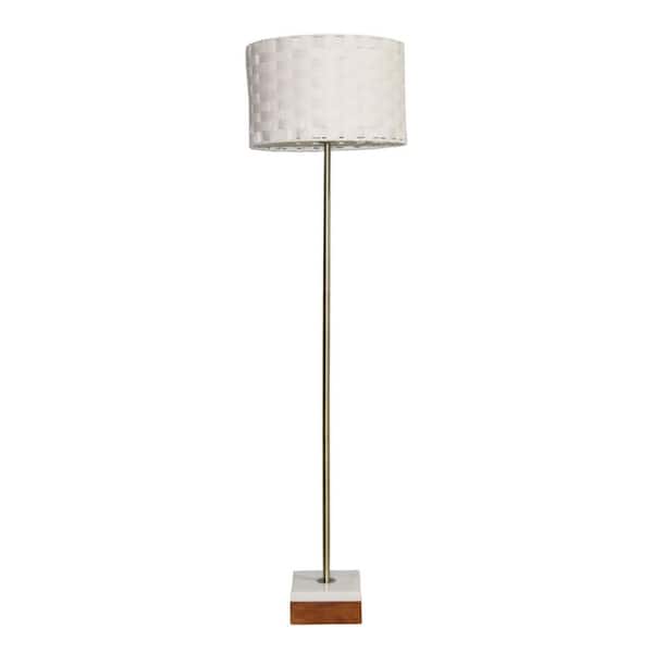 56.69 in. Gold 1-Light Column Floor Lamp for Living Room with White Drum Linen Shade, E26 Bulb Not Included
