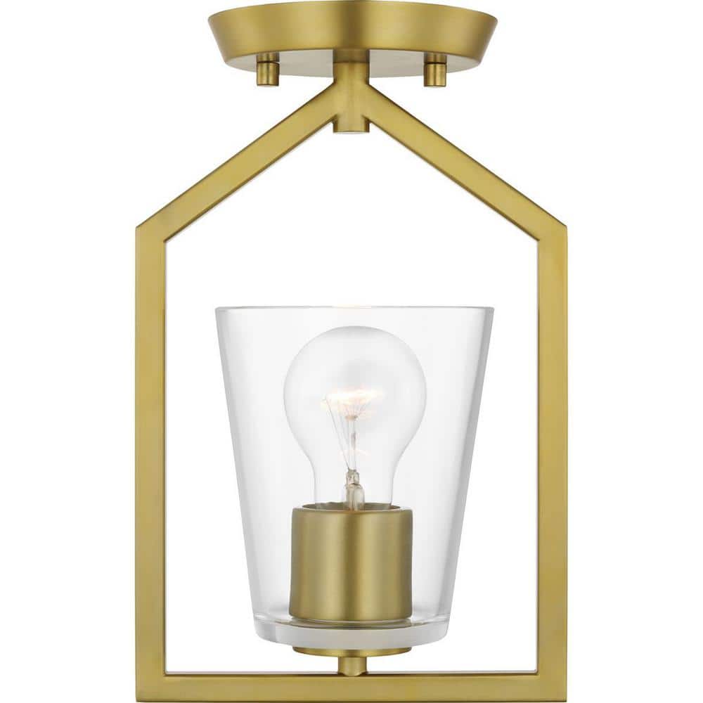 Brushed Gold and Clear Glass Semi-Flush Mount Light