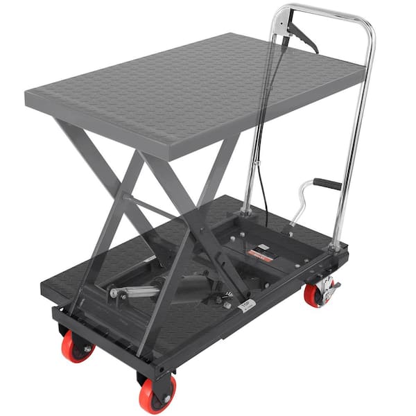 VEVOR Hydraulic Lift Table Cart 500 lbs. Manual Single Scissor Lift Cart with 4 Wheels 28.5 in. Lifting Height (Black)