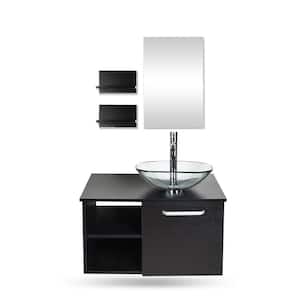 28 in. W x 19 in. D x 28 in. H Single Sink Bath Vanity in Black with Black Solid Top and Mirror