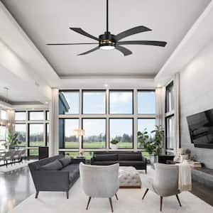 Anselm 65 in. Integrated LED Indoor Black and Gold Ceiling Fan with LED Light and Remote Control Included