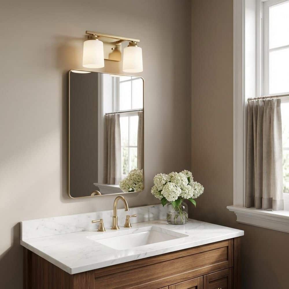 Vinton 11.75 in. W x 7.75 in. H 2-Light Satin Brass Bathroom Vanity Light with Etched Glass Shades, Bulbs Included price history on PriceWatchPro