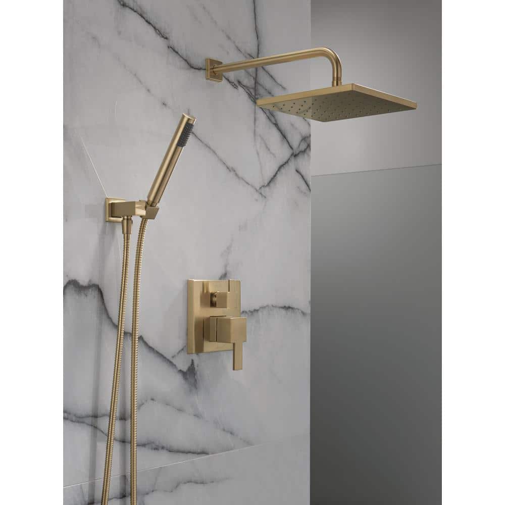 Champagne Bronze Modern Raincan Square Shower System with Handheld Spray